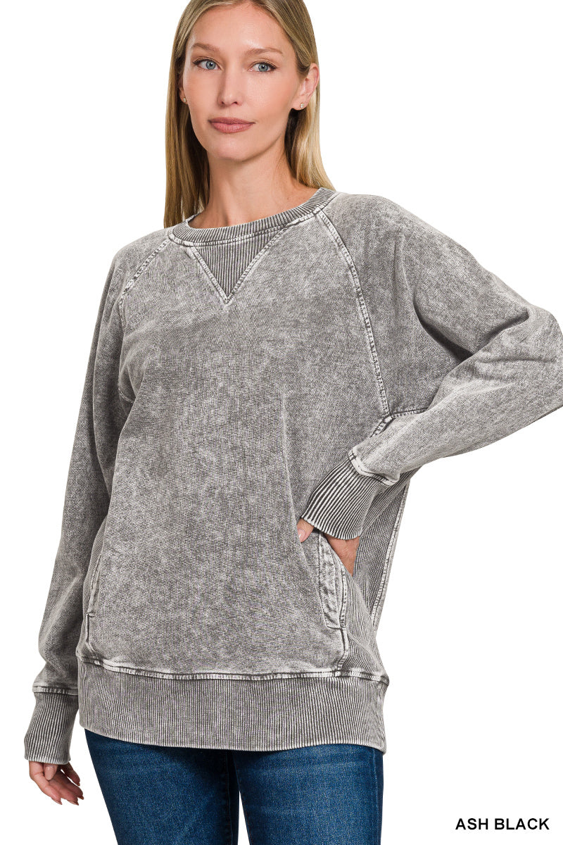HALO WASHED FRENCH TERRY ROUND NECK PULLOVER
