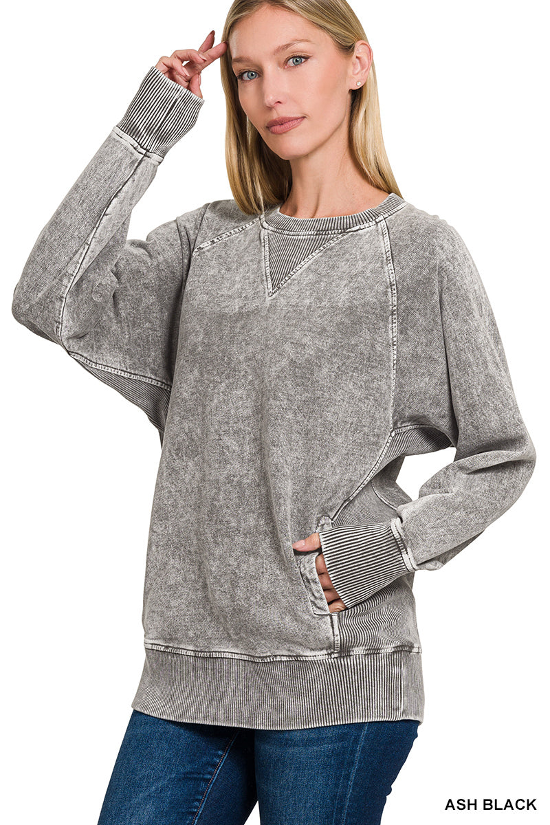 HALO WASHED FRENCH TERRY ROUND NECK PULLOVER