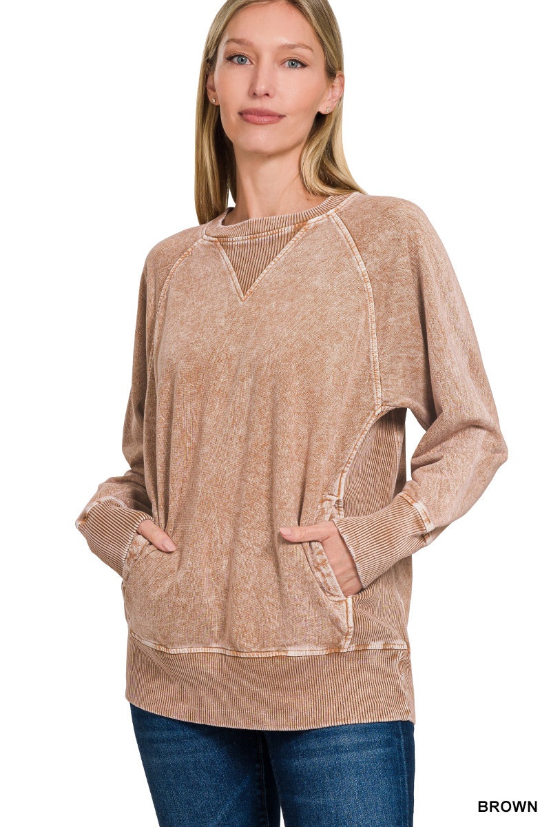 HALO WASHED FRENCH TERRY ROUND NECK PULLOVER