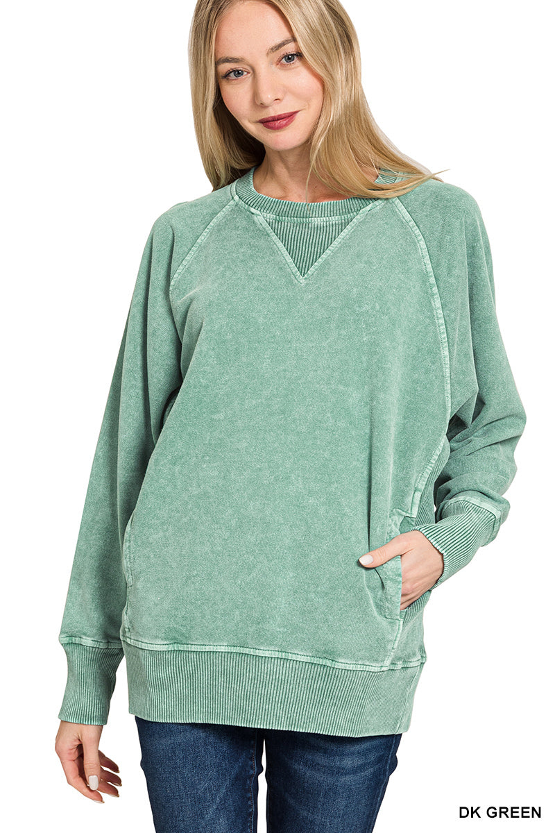 HALO WASHED FRENCH TERRY ROUND NECK PULLOVER