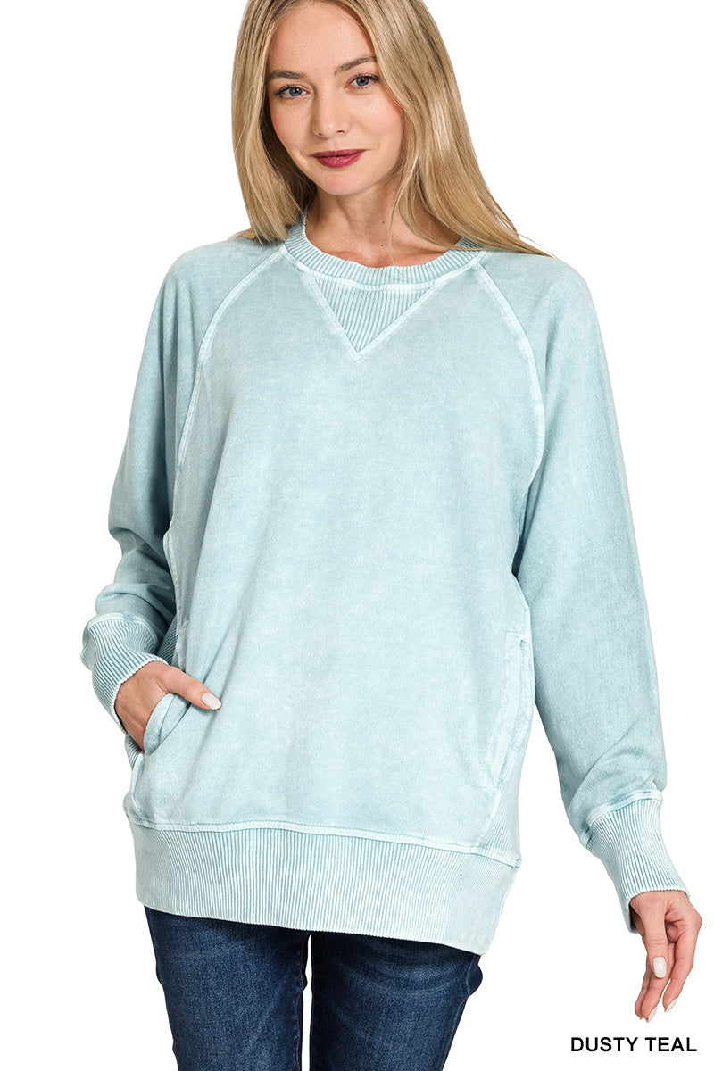 HALO WASHED FRENCH TERRY ROUND NECK PULLOVER