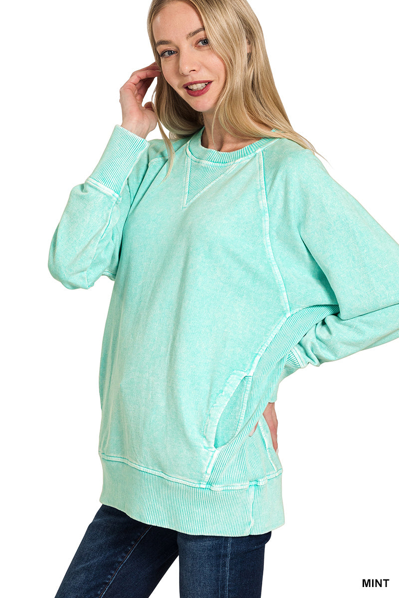 HALO WASHED FRENCH TERRY ROUND NECK PULLOVER