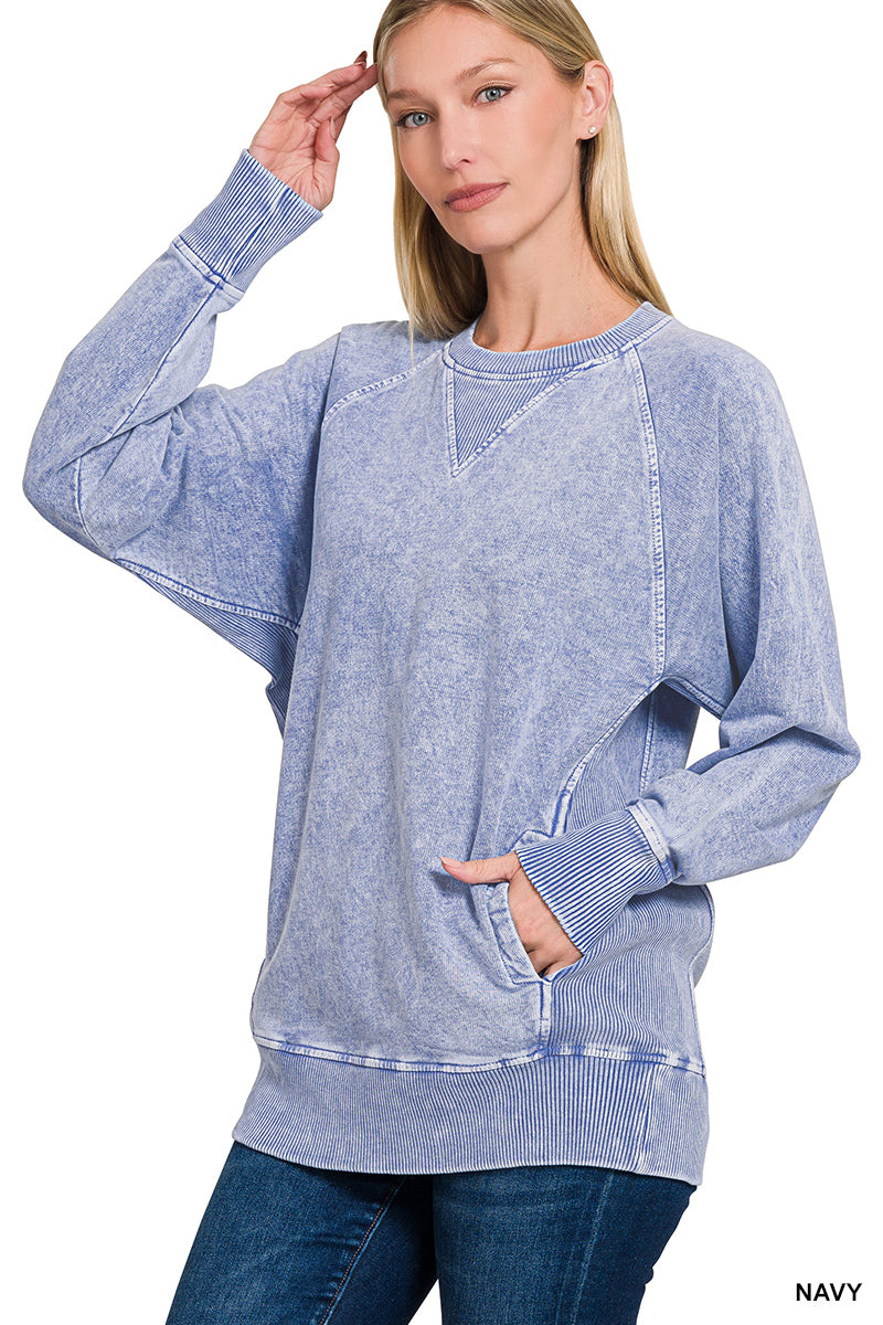 HALO WASHED FRENCH TERRY ROUND NECK PULLOVER
