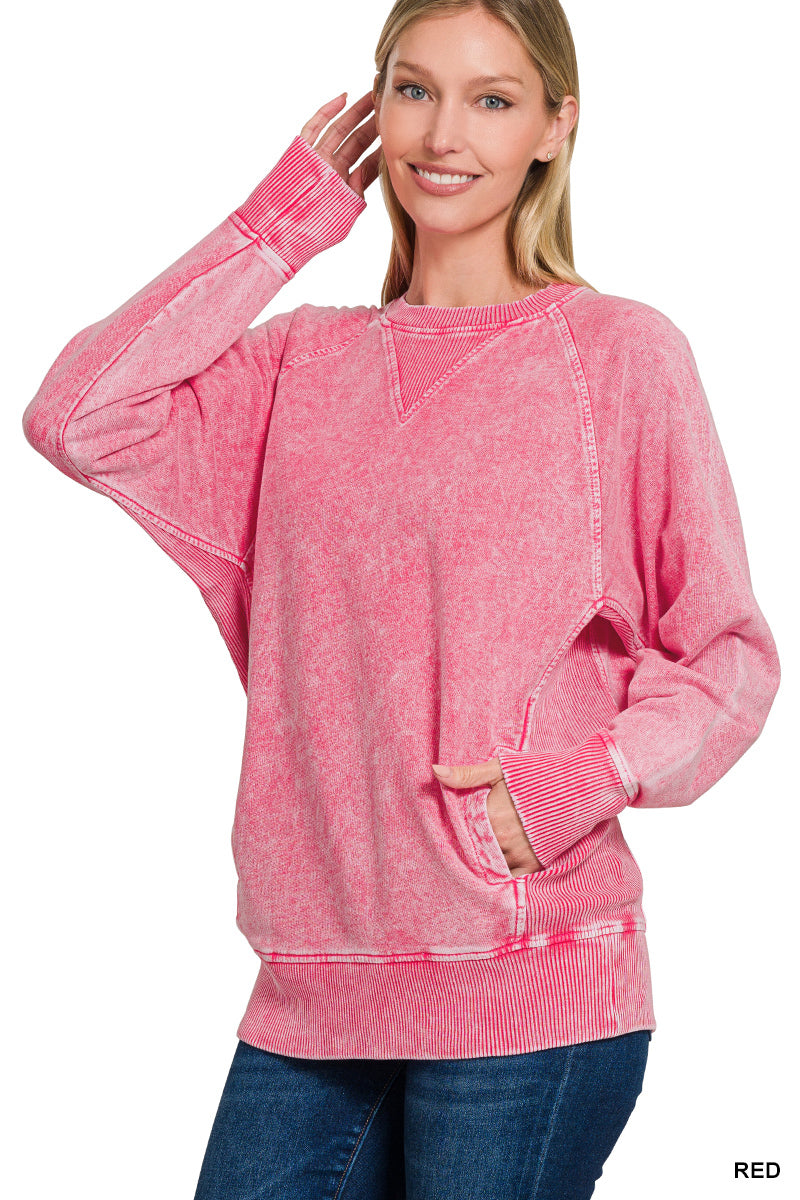 HALO WASHED FRENCH TERRY ROUND NECK PULLOVER