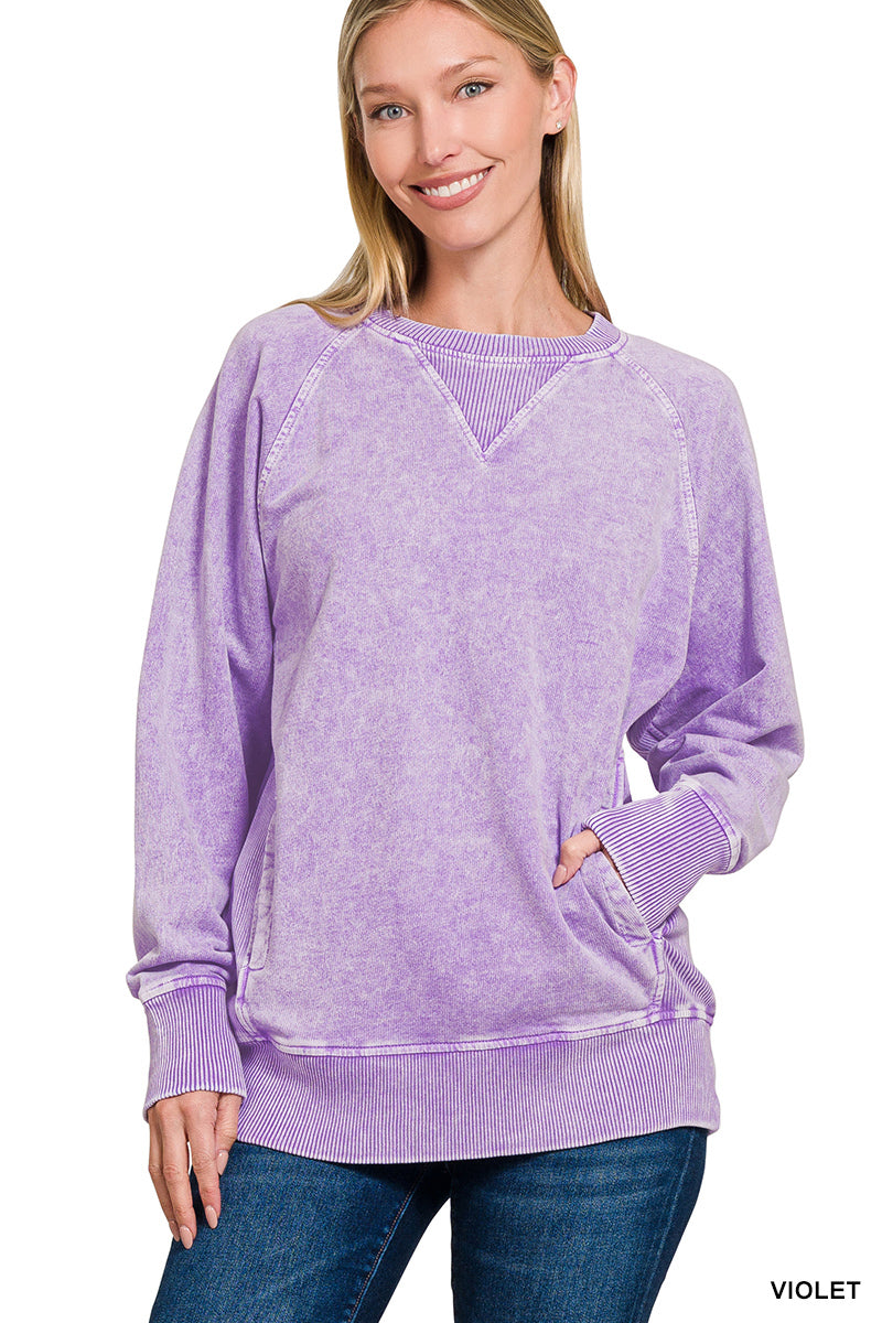 HALO WASHED FRENCH TERRY ROUND NECK PULLOVER