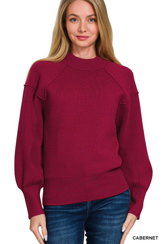 VISCOSE MOCK NECK EXPOSED SEAM SWEATER