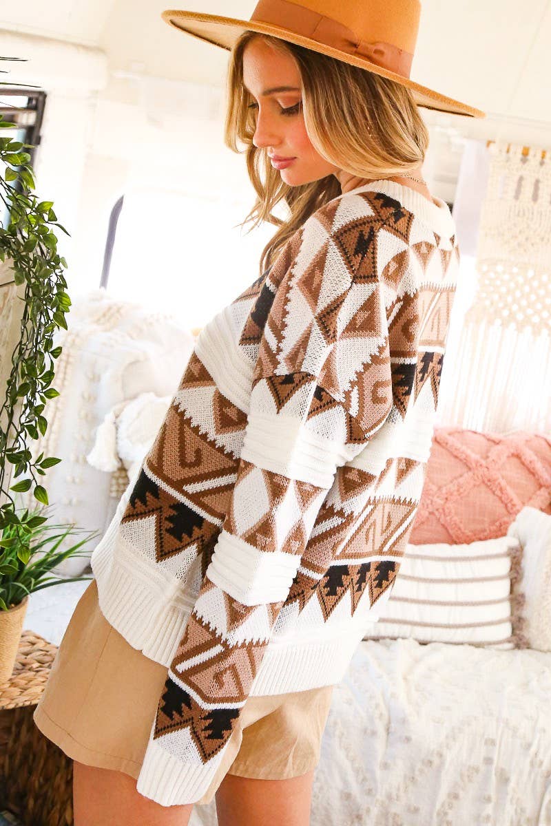 Vintage Aztec Pattern Bohemian Knitted Sweater Top VT81065