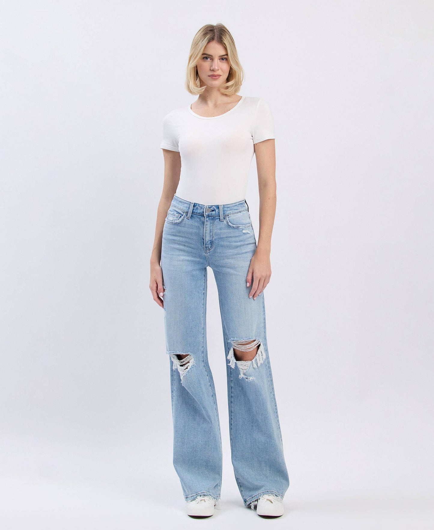 High Rise Distressed Wide Leg Jeans