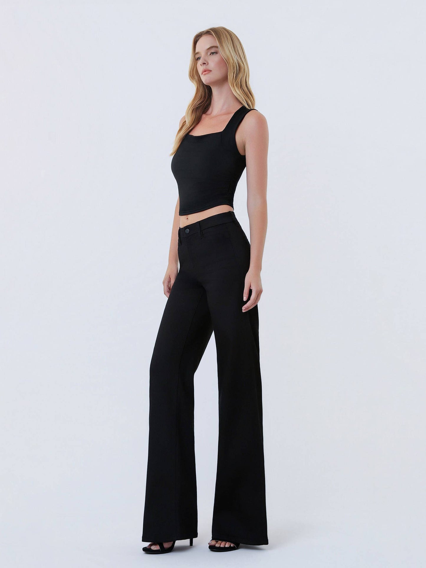 HIGH RISE TROUSER PRESSED BLACK WIDE LEG JEANS
