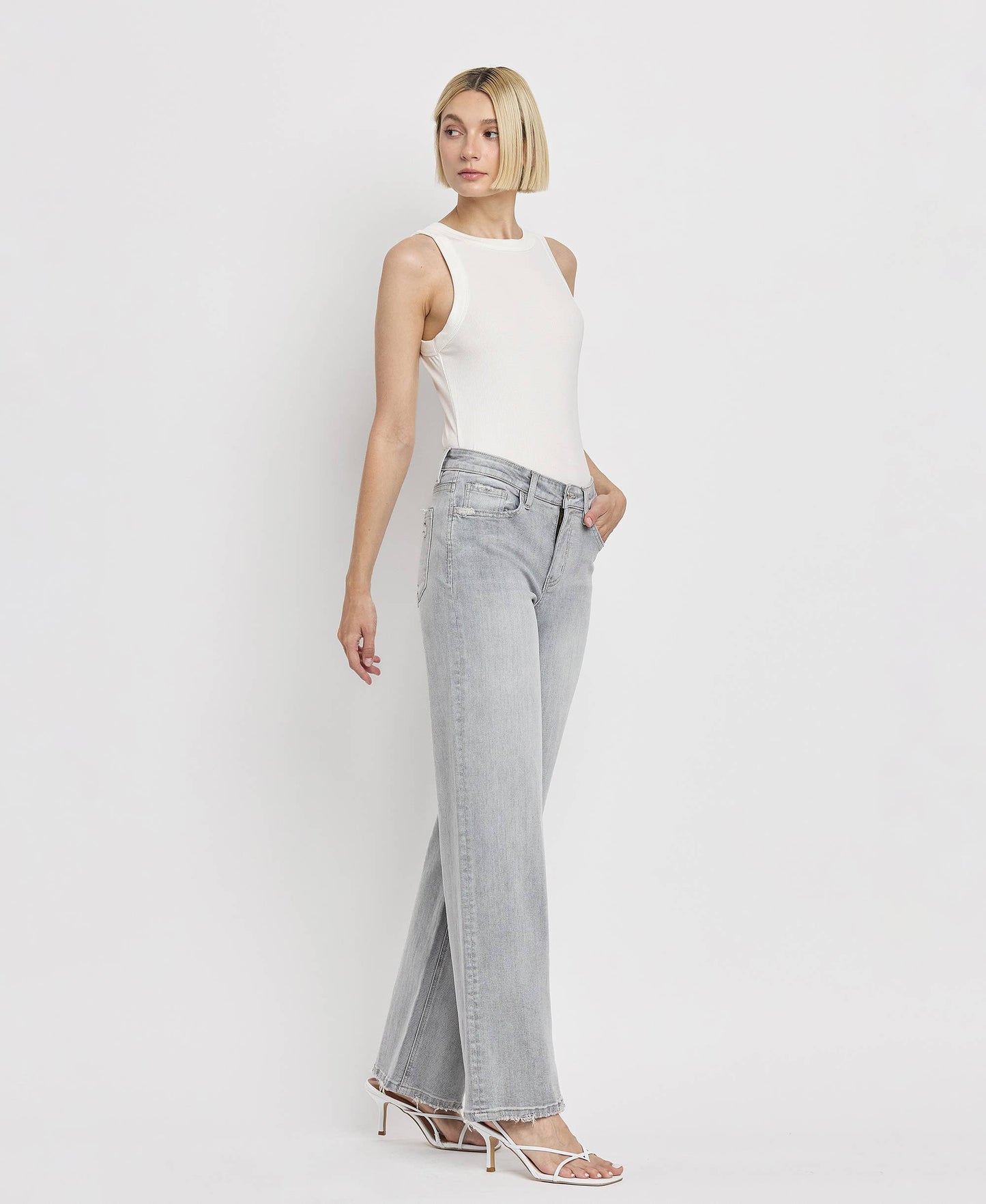 HIGH RISE LIGHT GREY FLYING MONKEY WIDE LEG JEANS