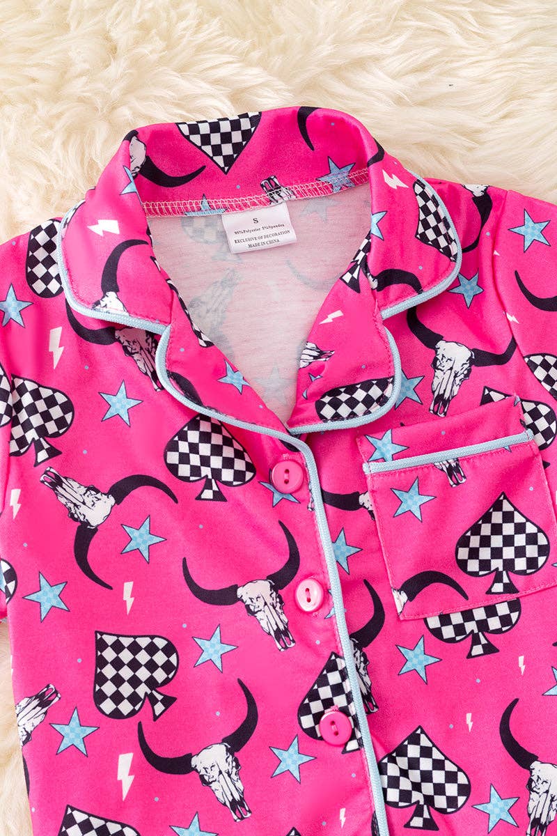 Girls fuchsia bull skull girls pajamas.