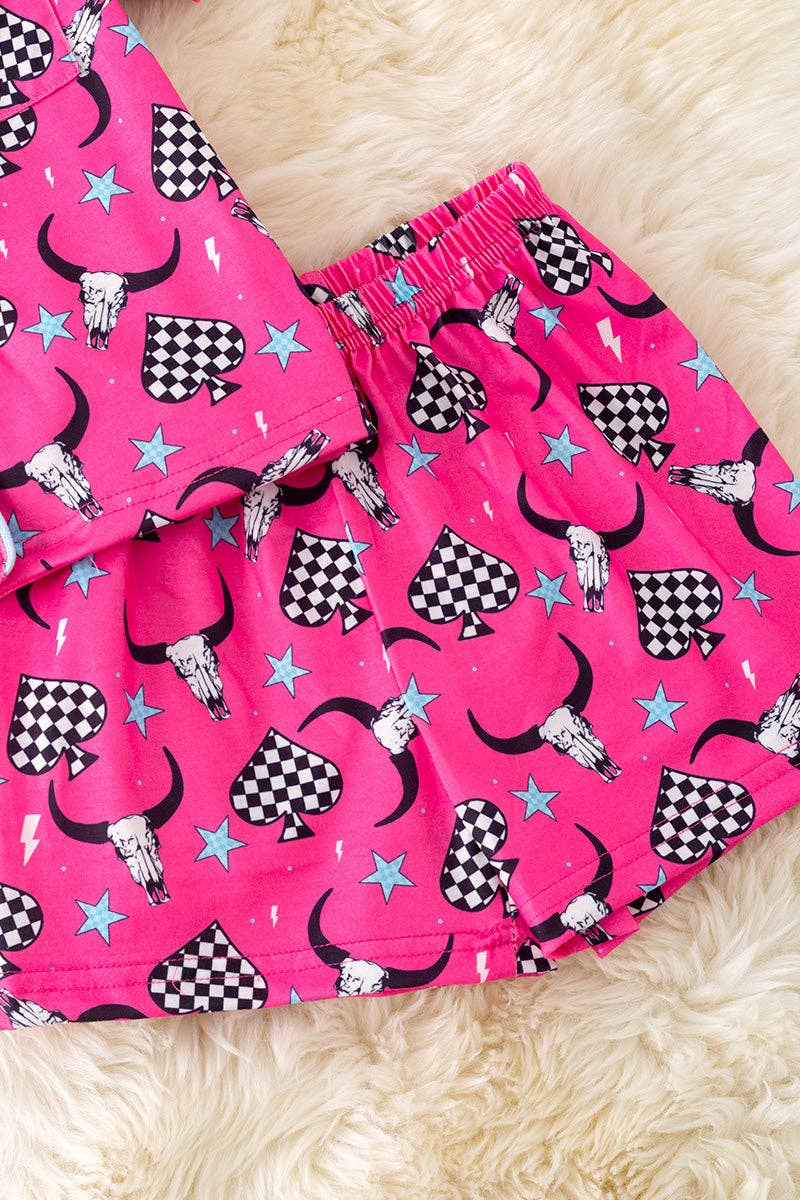Girls fuchsia bull skull girls pajamas.