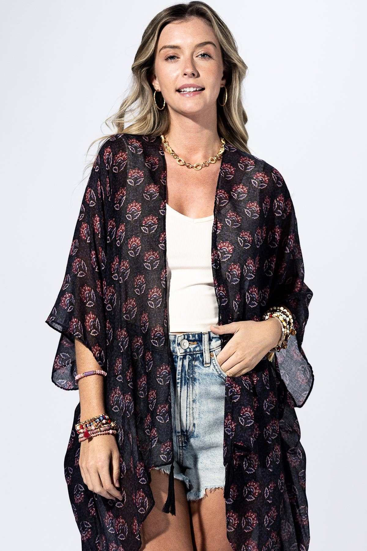 Midnight Medallion Tassel Kimono