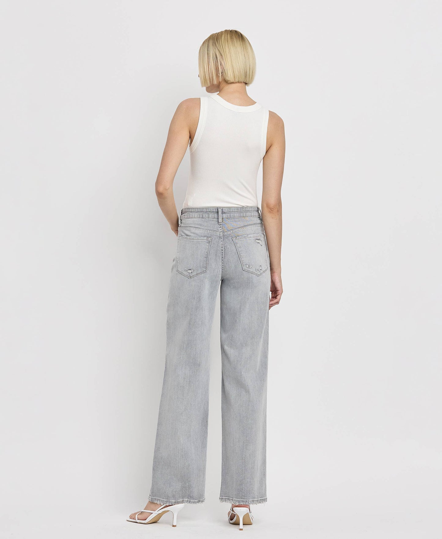 HIGH RISE LIGHT GREY FLYING MONKEY WIDE LEG JEANS