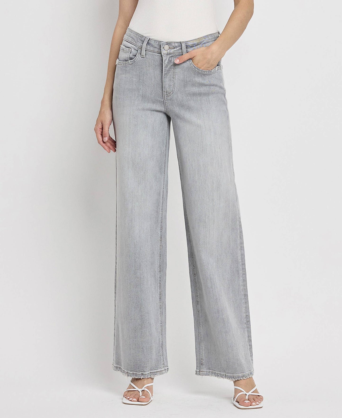 HIGH RISE LIGHT GREY FLYING MONKEY WIDE LEG JEANS