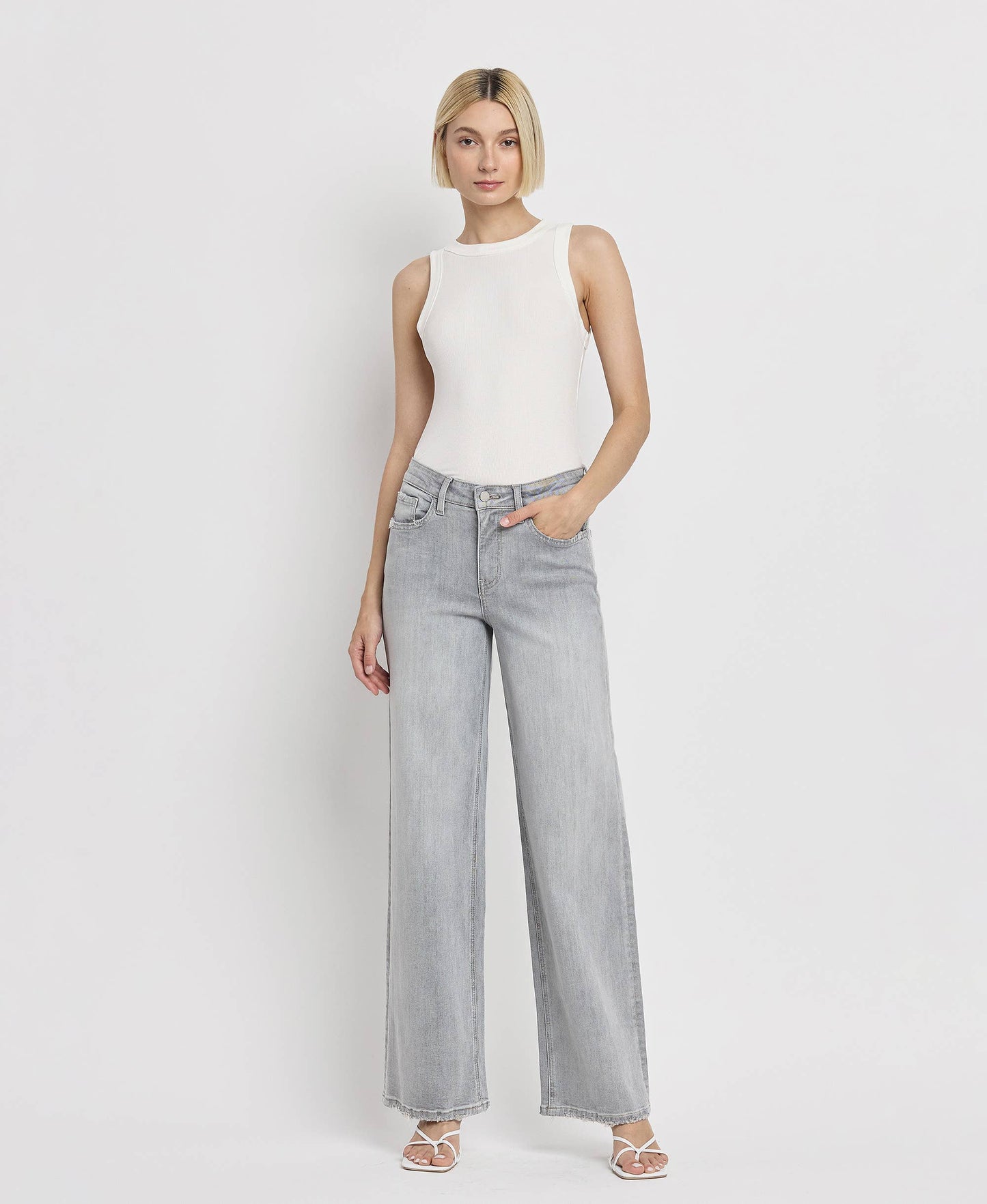 HIGH RISE LIGHT GREY FLYING MONKEY WIDE LEG JEANS