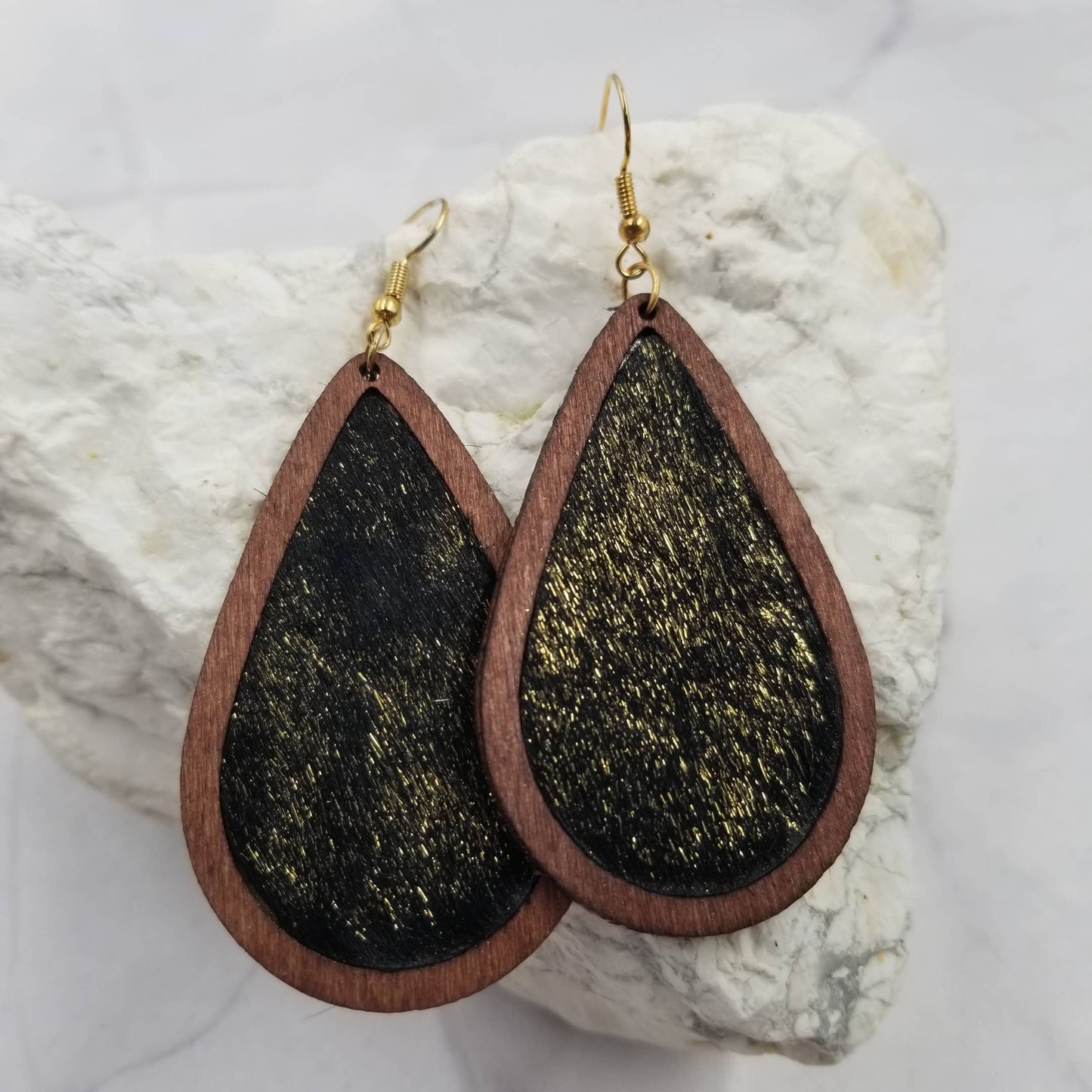 Cow Hair On Leather Wooden Earrings