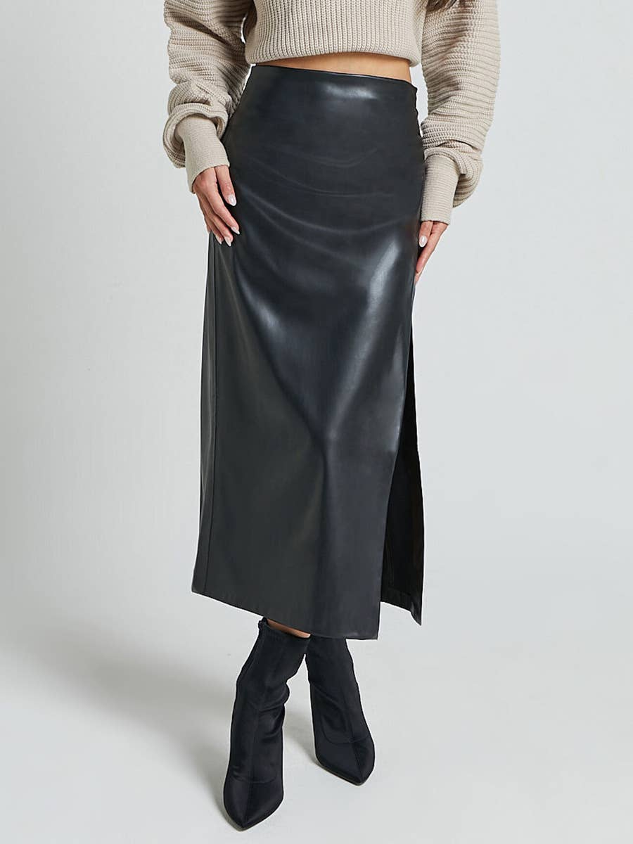 SPLIT LEATHER SKIRT
