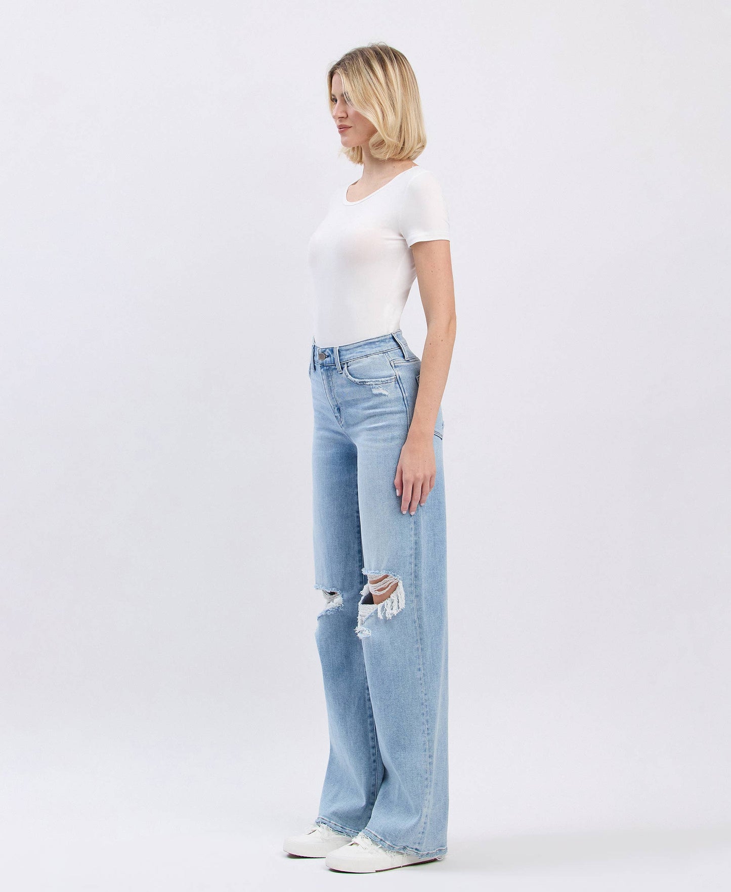 High Rise Distressed Wide Leg Jeans