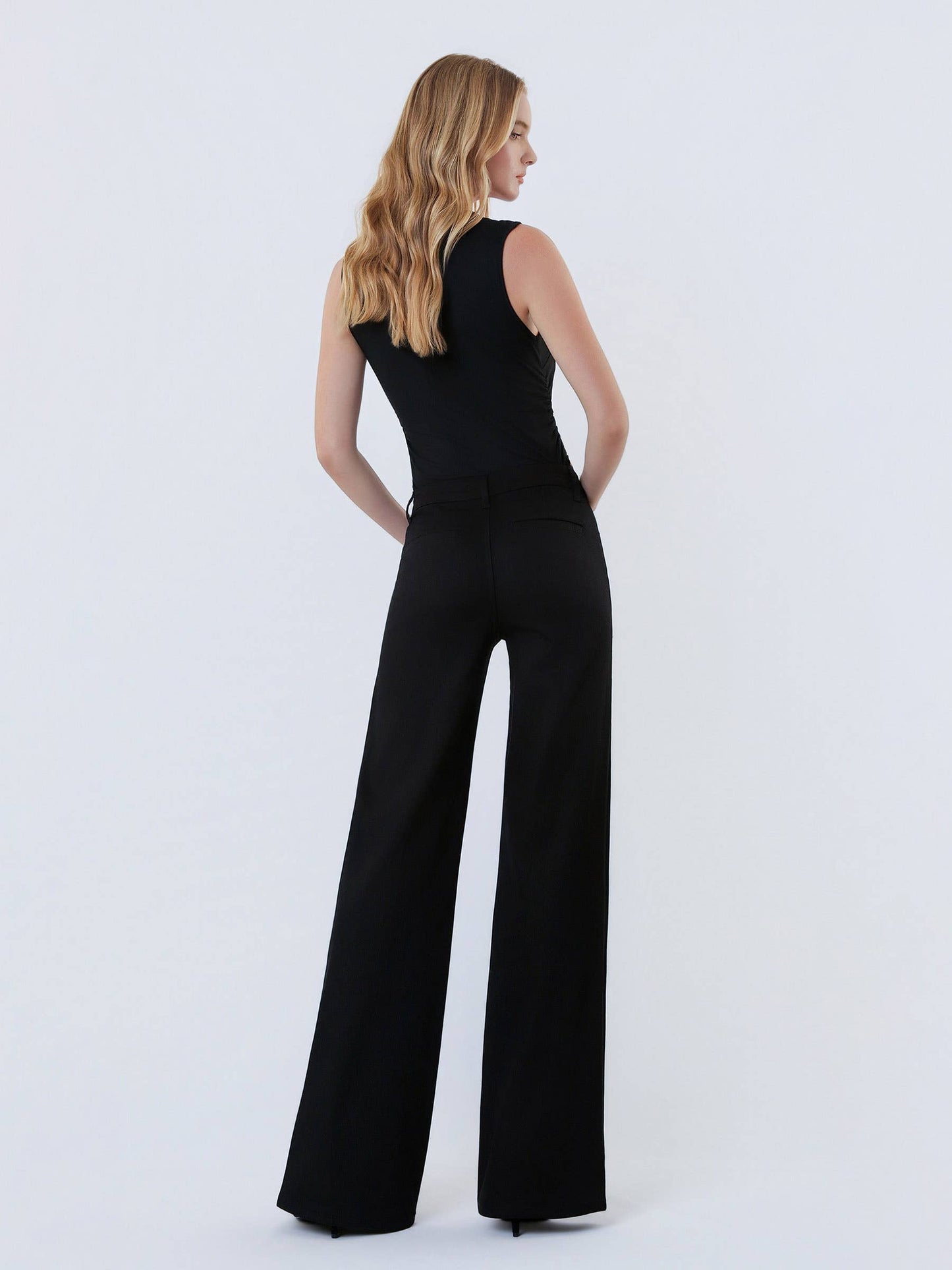 HIGH RISE TROUSER PRESSED BLACK WIDE LEG JEANS