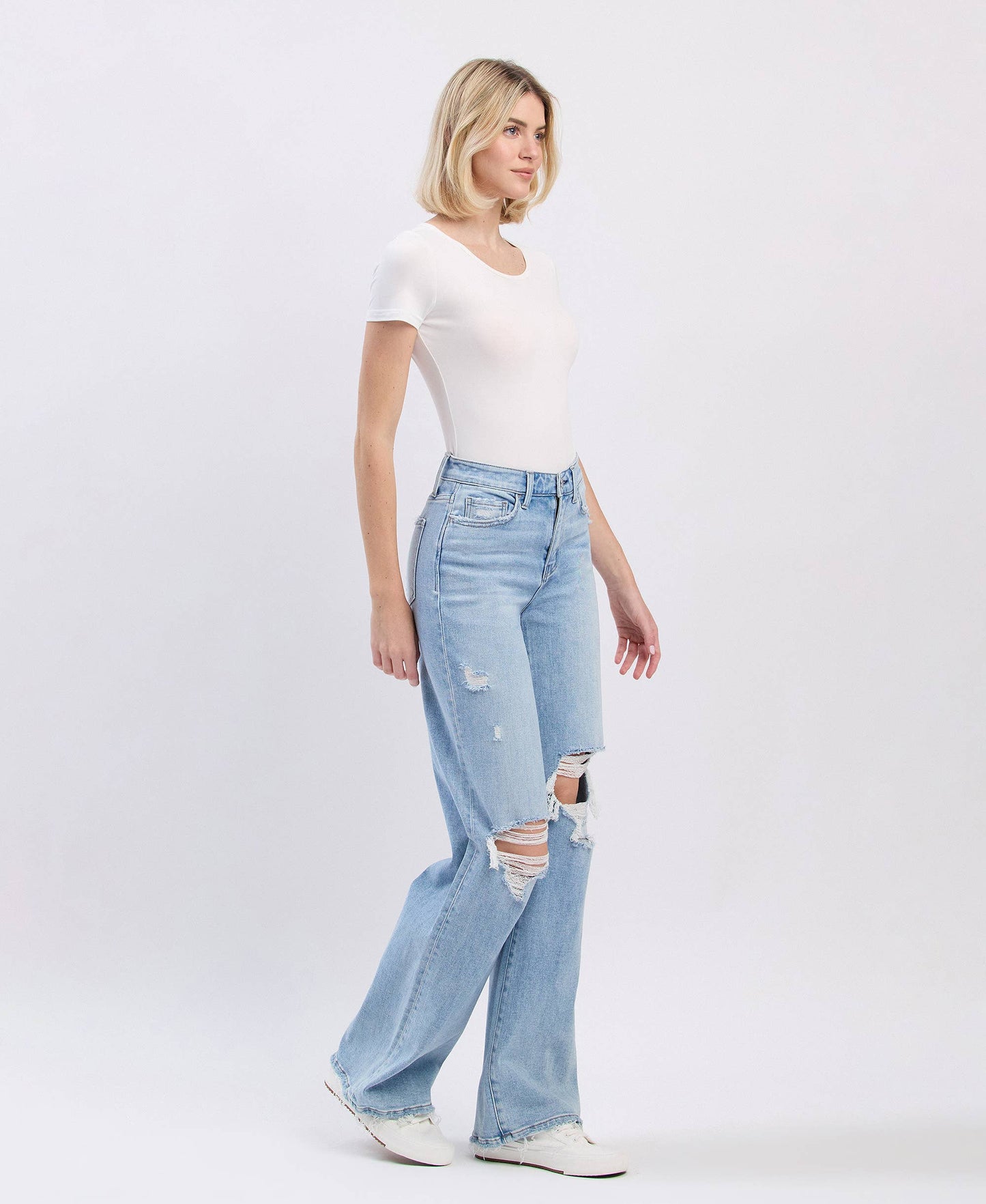 High Rise Distressed Wide Leg Jeans