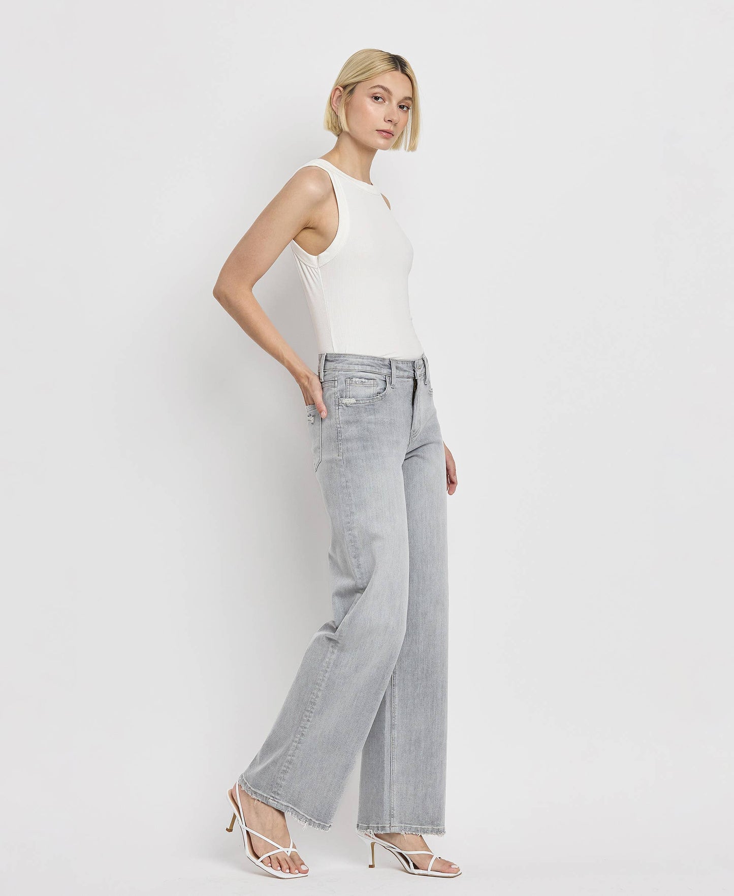 HIGH RISE LIGHT GREY FLYING MONKEY WIDE LEG JEANS