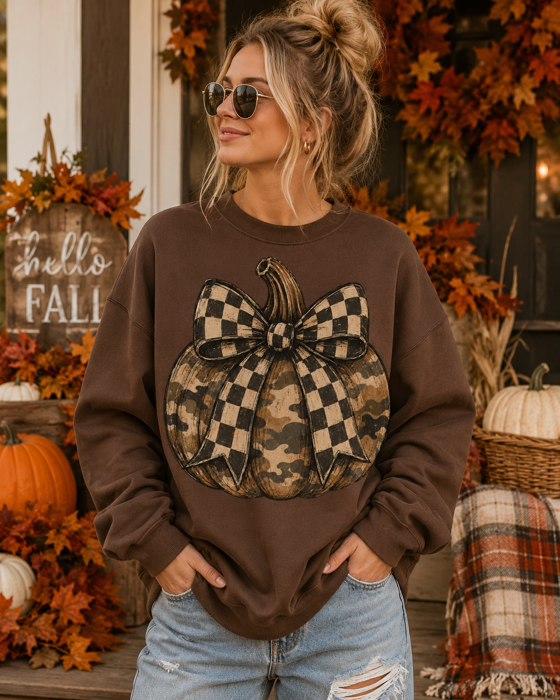 Duck Camo Checkered Pumpkin- Unisex Graphic Sweatshirt