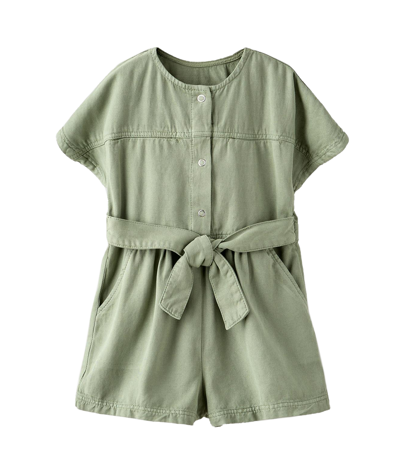 GIRLS S/S ROMPER ROUND NECK FRT SNAP BUTTON W BELT