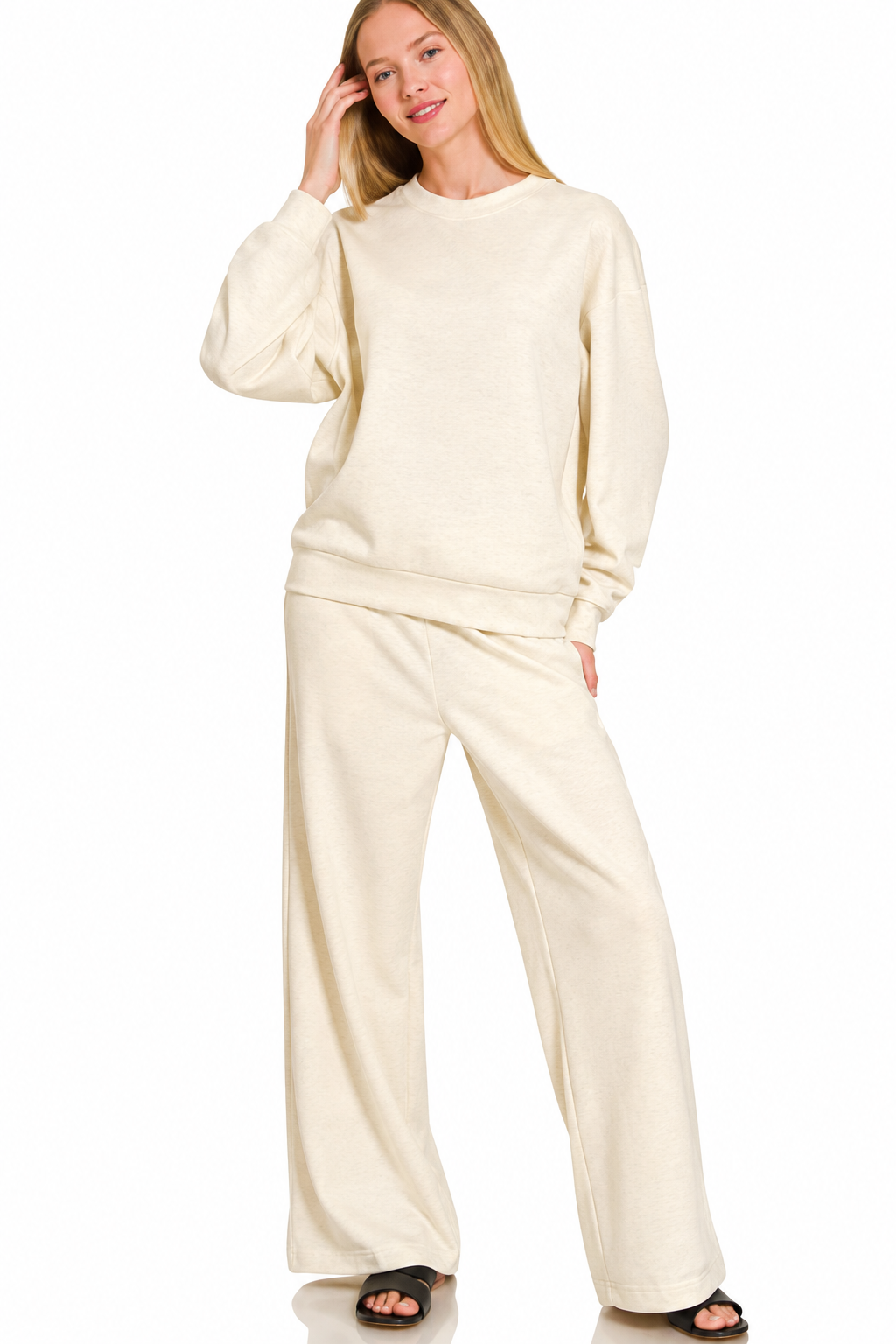Heather vanilla pullover and wide-leg pants set